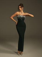 Leyati Strapless Crystal Fringe Bandage Dress