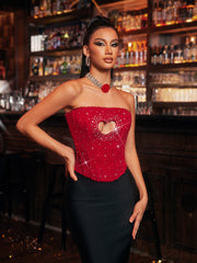 Ligia Strapless Heart Lace Crystal Top