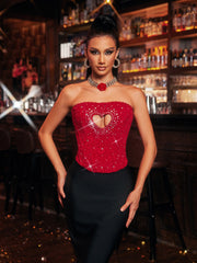 Ligia Strapless Heart Lace Crystal Top