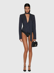 Lyren Plunge Neck Stripe Scarf Blazer