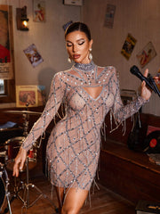 Lyrix Crystal Fringe Mesh Mini Dress