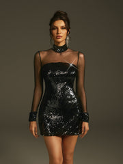 Marilee Long Sleeve Sequin Mesh Mini Dress