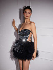 Melina Corset Tulle Trimmed Skirt Set