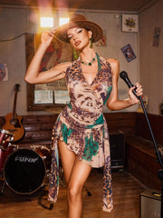 Mexelle Halterneck Leopard Ruffle Draped Mini Dress