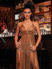 Myxandria Halterneck Fringe Knitted Cover Up Dress