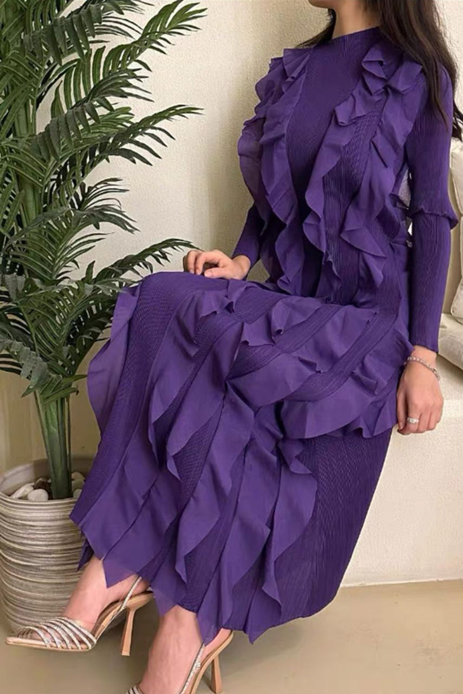 Bodycon Long Sleeve Ruffle Stretch Dress