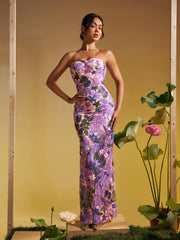 Nakoa Strapless Sequin Embroidered Maxi Dress In Purple