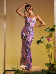 Nakoa Strapless Sequin Embroidered Maxi Dress In Purple