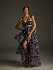 Nalima Floral Printed Skirt Set In Black