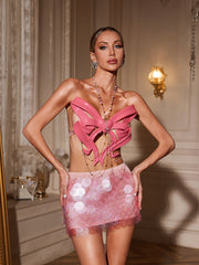 Nazra Heart Draped Chain Armor Top In Hot Pink