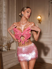Nazra Heart Draped Chain Armor Top In Hot Pink