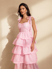 Nedra Bow Ruffle Tiered Midi Dress