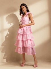 Nedra Bow Ruffle Tiered Midi Dress