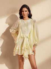 Nekoda Balloon Sleeve Ruffle Mini Dress In Apricot