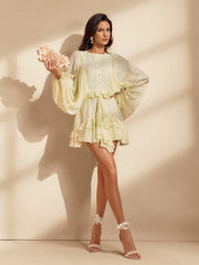 Nekoda Balloon Sleeve Ruffle Mini Dress In Apricot