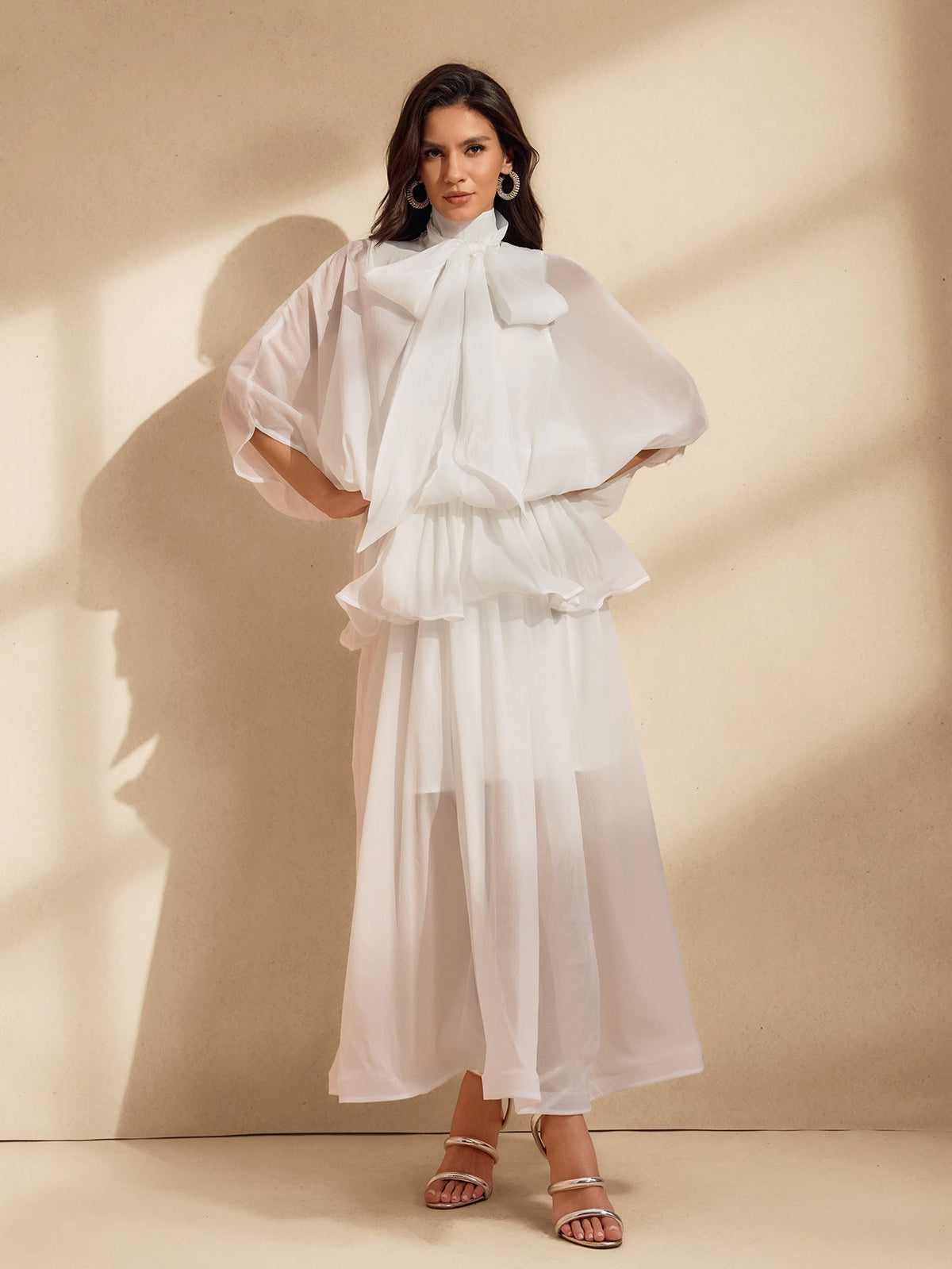 Niesha Ruffle Bow Mesh Maxi Dress