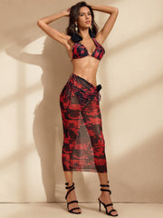 Nieva Floral Printed Bikini Three Piece Set