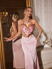 Nyrax Halterneck Chain Triangle Armor Top In Pink