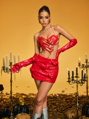 Nyraza Halterneck Melt Cutout Armor Top In Red