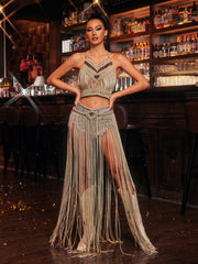 Nyxalith Halterneck Fringe Cover Up Skirt Set