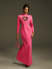 Oaelrix Backless Heart Rhinestone Maxi Dress