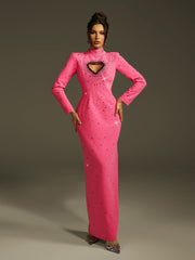 Oaelrix Backless Heart Rhinestone Maxi Dress