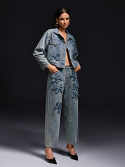 Olliana Flower Denim Jacket Set