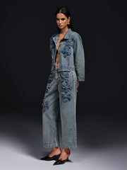 Olliana Flower Denim Jacket Set