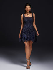 Olof Square Neck Rhinestone Mini Dress