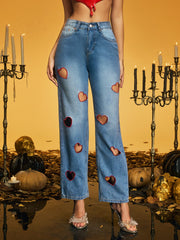 Olthrak Cutout Heart Straight Jeans