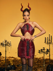 Olyra Halterneck Lace Up Skirt Set