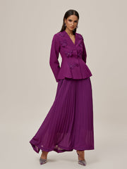 Oraefo V Neck Butterfly Pleated Skirt Set