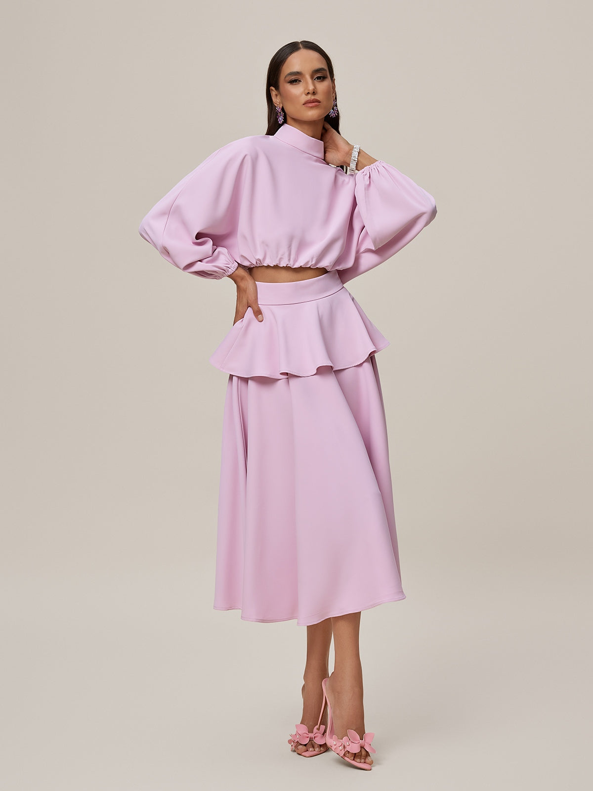 Orella High Neck Ruffle Skirt Set
