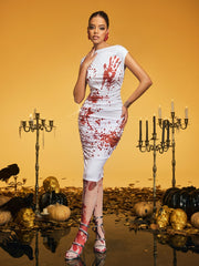 Ozgoth Sleeveless Blood Ruched Midi Dress