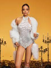 Pagan Halterneck Sequin Cobweb Bodysuit