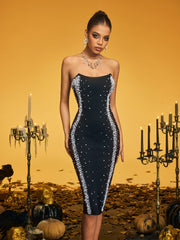 Pandeia Strapless Rhinestone Pearl Bandage Dress