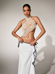 Panos Halterneck Pearl Hollow Top