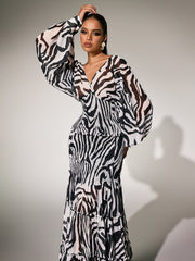 Panthea V Neck Zebra Skirt Set