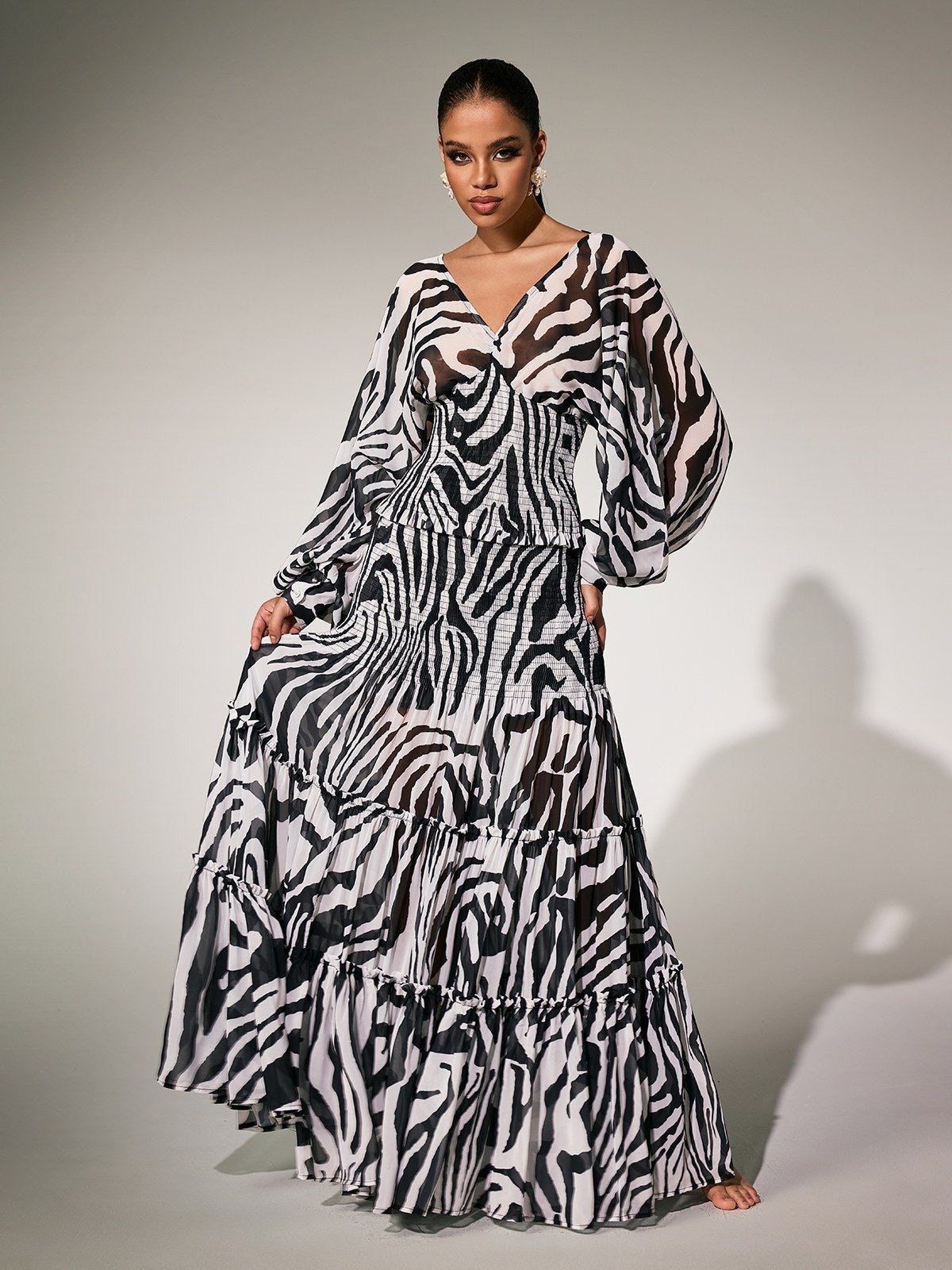 Panthea V Neck Zebra Skirt Set