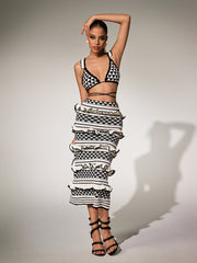 Panther Ruffle Knitted Skirt Set