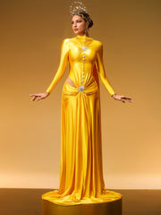 Panya Long Sleeve Crystal Satin Maxi Dress