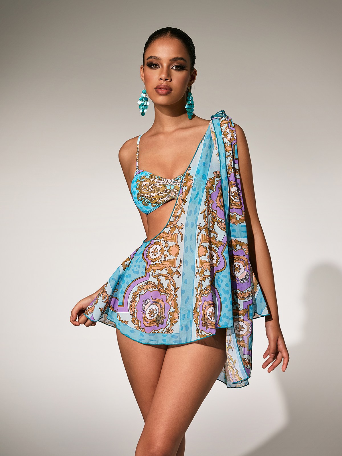 Paprika Printed Bikini Three Piece Set