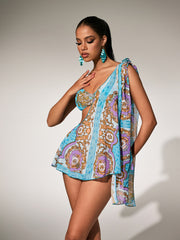 Paprika Printed Bikini Three Piece Set