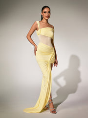 Pvaris One Shoulder Ruched Split Bodysuit Set