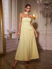 Qryxan Strapless Draped Split Maxi Dress In Yellow