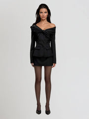 Quelix Off Shoulder Button Up Blazer