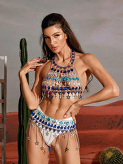 Quetzalli Star Rhinestone Body Chain Skirt Set