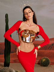 Quill Halterneck Armor Top In Rose Gold