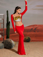 Quill Rhinestone Armor Top In Gold