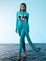 Quill Halterneck Armor Top In Silver